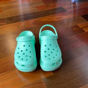 Mint green platform crocs